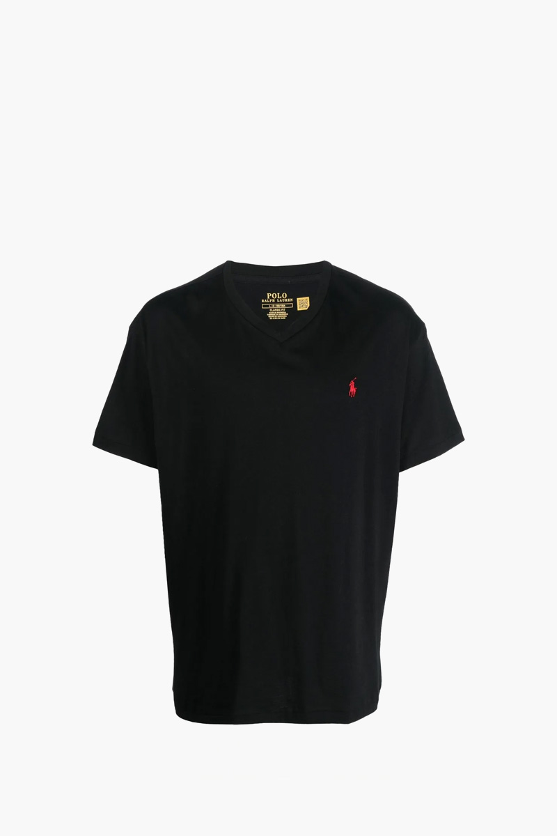 POLO RALPH LAUREN Men Short Slevee V-neck T-Shirt in Black Cotton 0