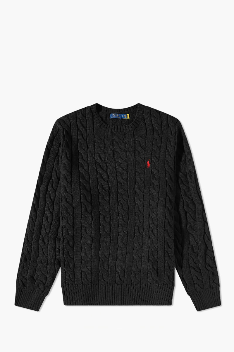 POLO RALPH LAUREN Men Cable Knit Jumper in Black Cotton 0