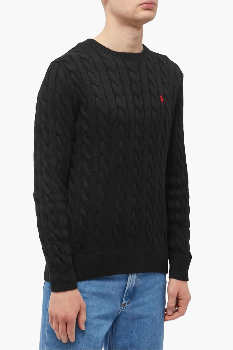 POLO RALPH LAUREN Men Cable Knit Jumper in Black Cotton 1