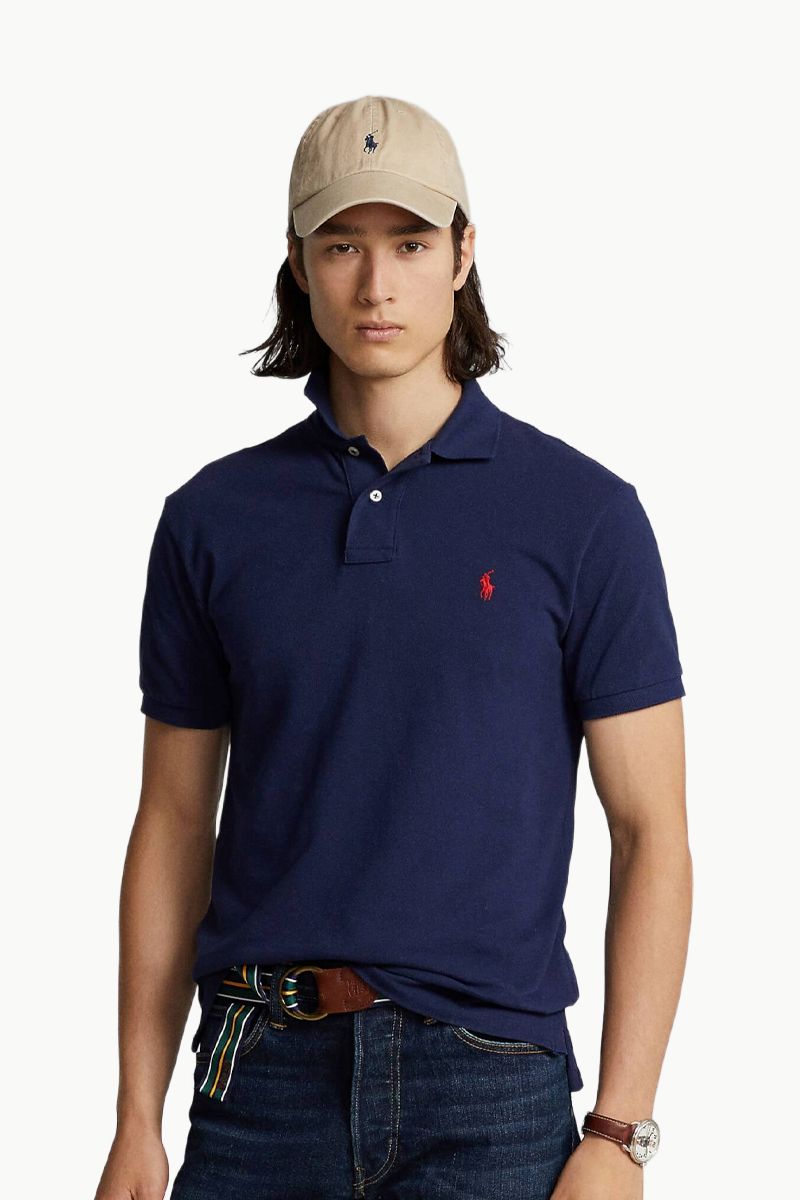 POLO RALPH LAUREN Men The Iconic Mesh Classic Fit Polo Shirt in Navy/Red Cotton 1