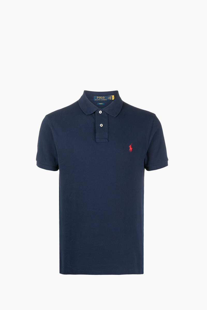 POLO RALPH LAUREN Men The Iconic Mesh Polo Shirt in New Port Navy/Red Cotton 0