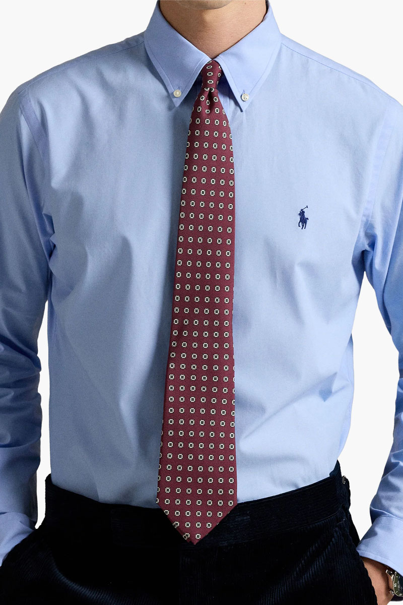 POLO RALPH LAUREN Men Custom Fit Stretch Poplin Shirt in Blue End On End Cotton 2