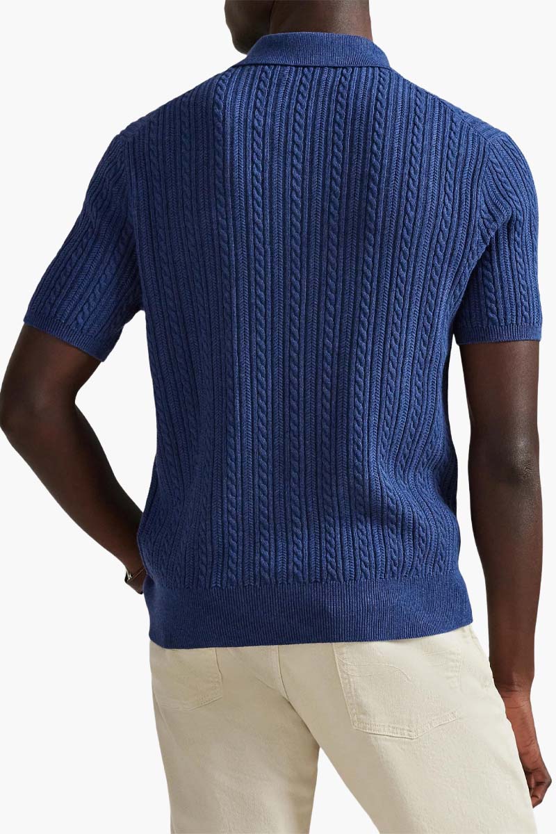 POLO RALPH LAUREN Men Cable Knit Regular Fit Polo Shirt in Rustic Navy Heather Cotton 2