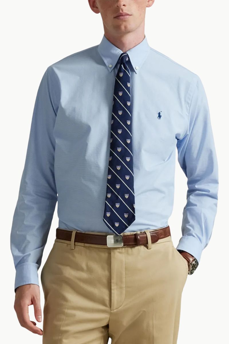 POLO RALPH LAUREN Men Stretch Custom Fit Poplin Shirt in Cabana Blue White Cotton 1