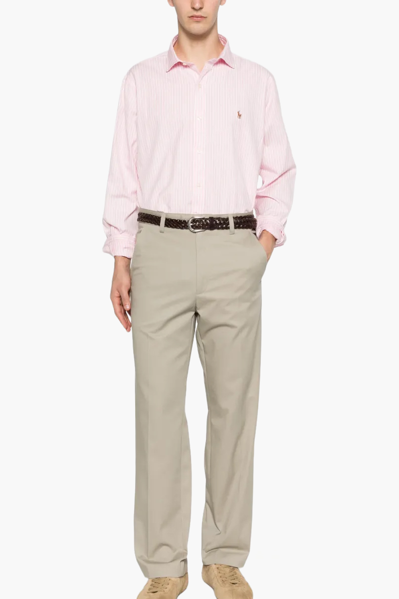 POLO RALPH LAUREN Men Striped Stretch Custom Fit Oxford Shirt in Pink/White Cotton 1