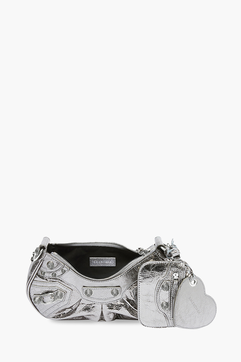 BALENCIAGA Le Cagole XS Chain Shoulder Bag in Silver Metallized Arena Lambskin SHW 3