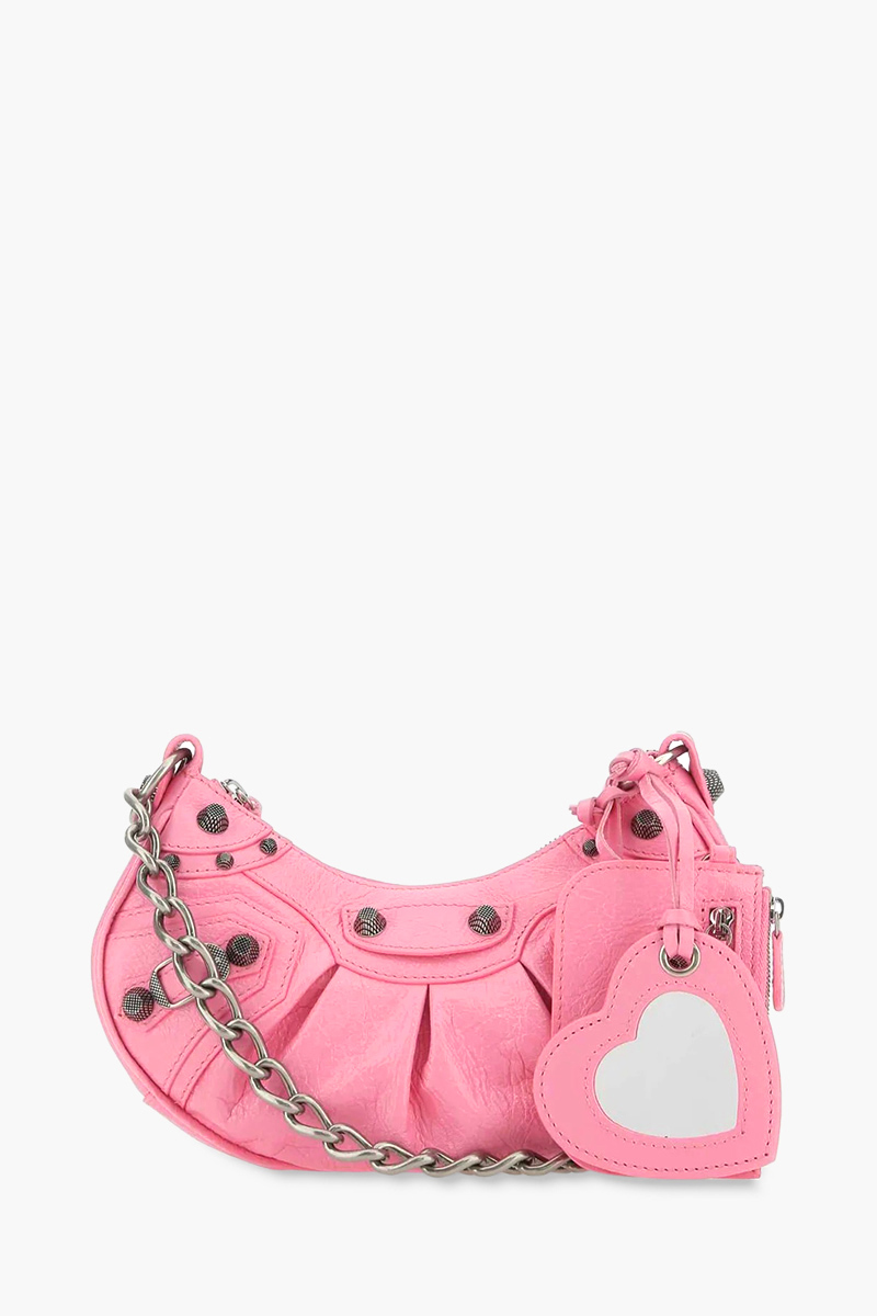 BALENCIAGA Le Cagole XS Chain Shoulder Bag in Sweet Pink Arena Lambskin SHW 0