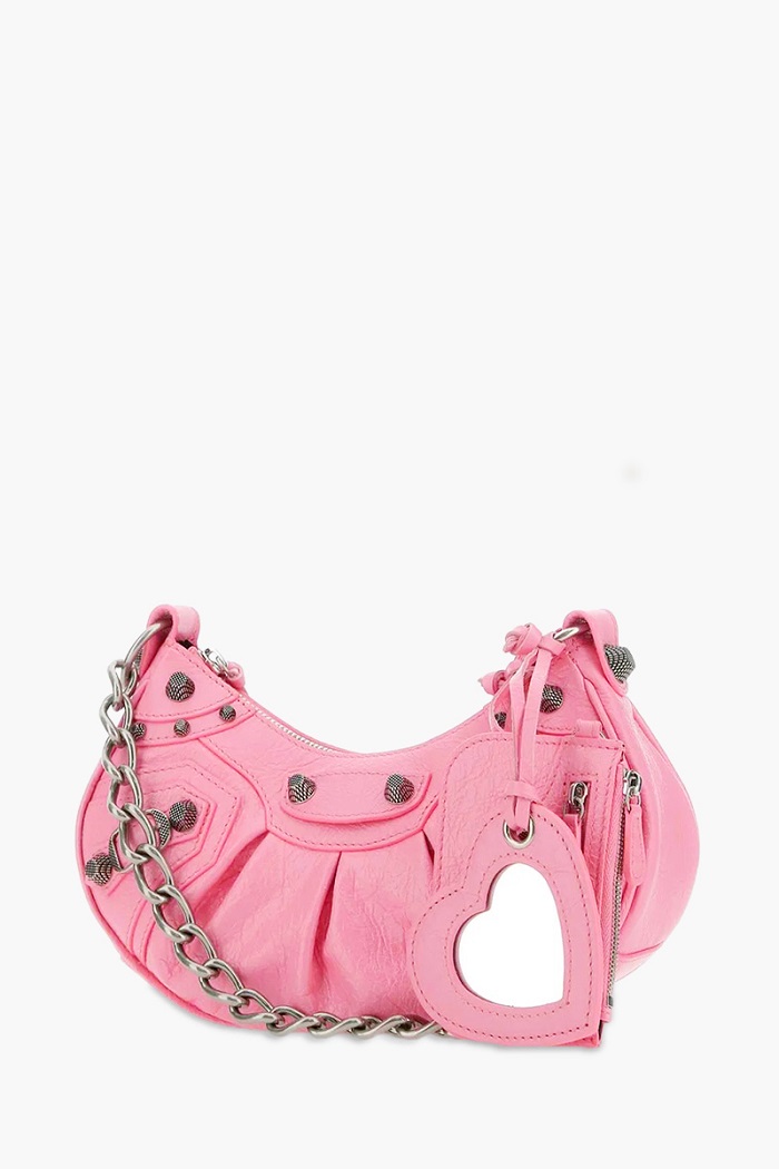 BALENCIAGA Le Cagole XS Chain Shoulder Bag in Sweet Pink Arena Lambskin SHW 2