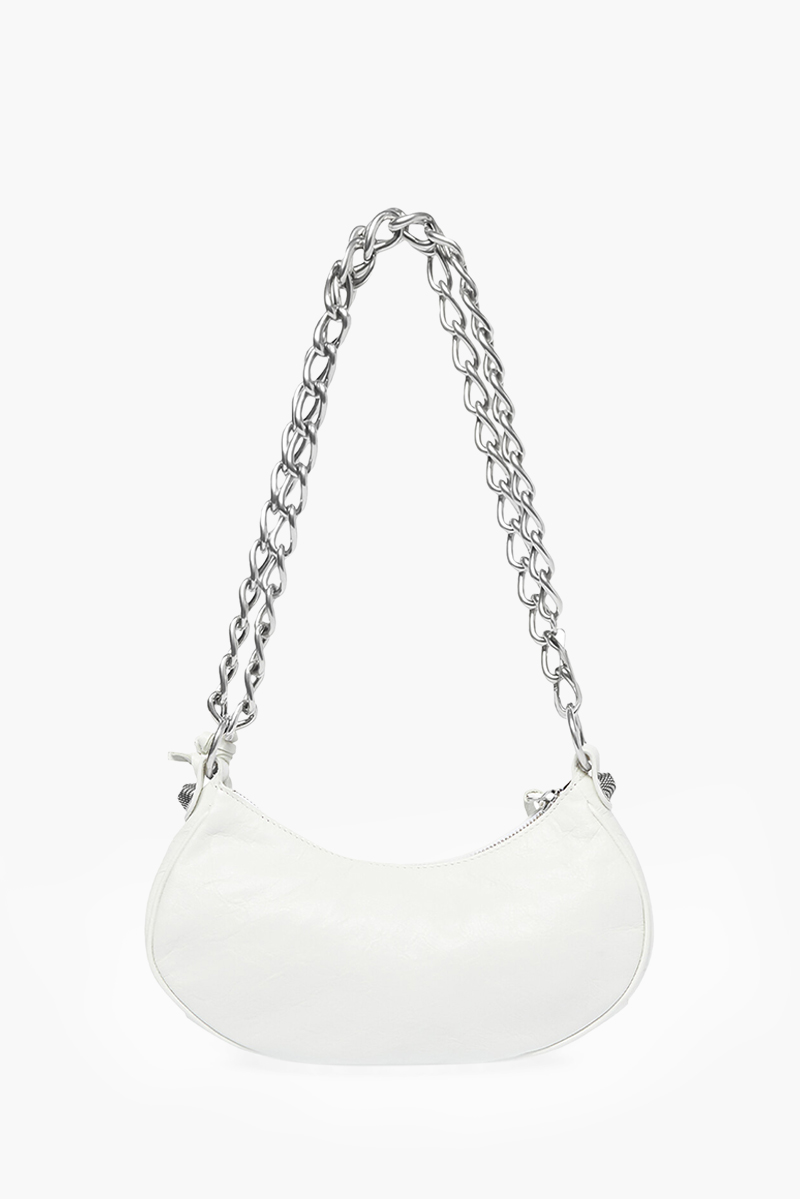 BALENCIAGA Le Cagole XS Chain Shoulder Bag in White Arena Lambskin SHW 1