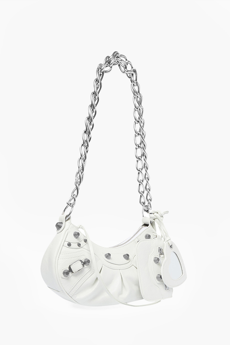 BALENCIAGA Le Cagole XS Chain Shoulder Bag in White Arena Lambskin SHW 2