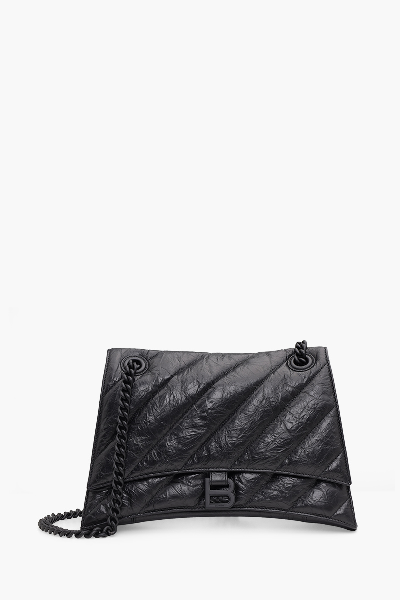 BALENCIAGA Medium Crush Chain Bag in Black Crushed Calfskin BHW 0