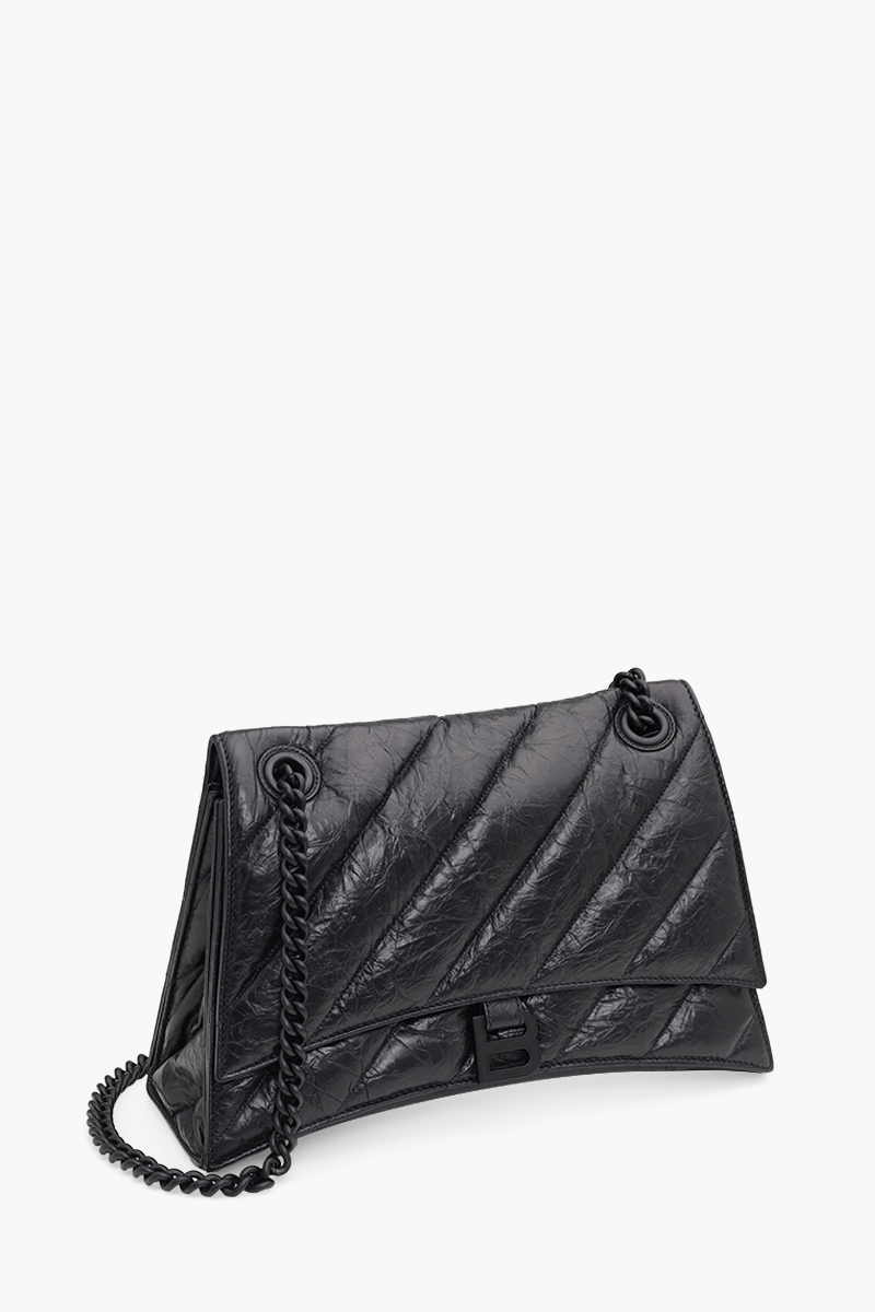 BALENCIAGA Medium Crush Chain Bag in Black Crushed Calfskin BHW 2