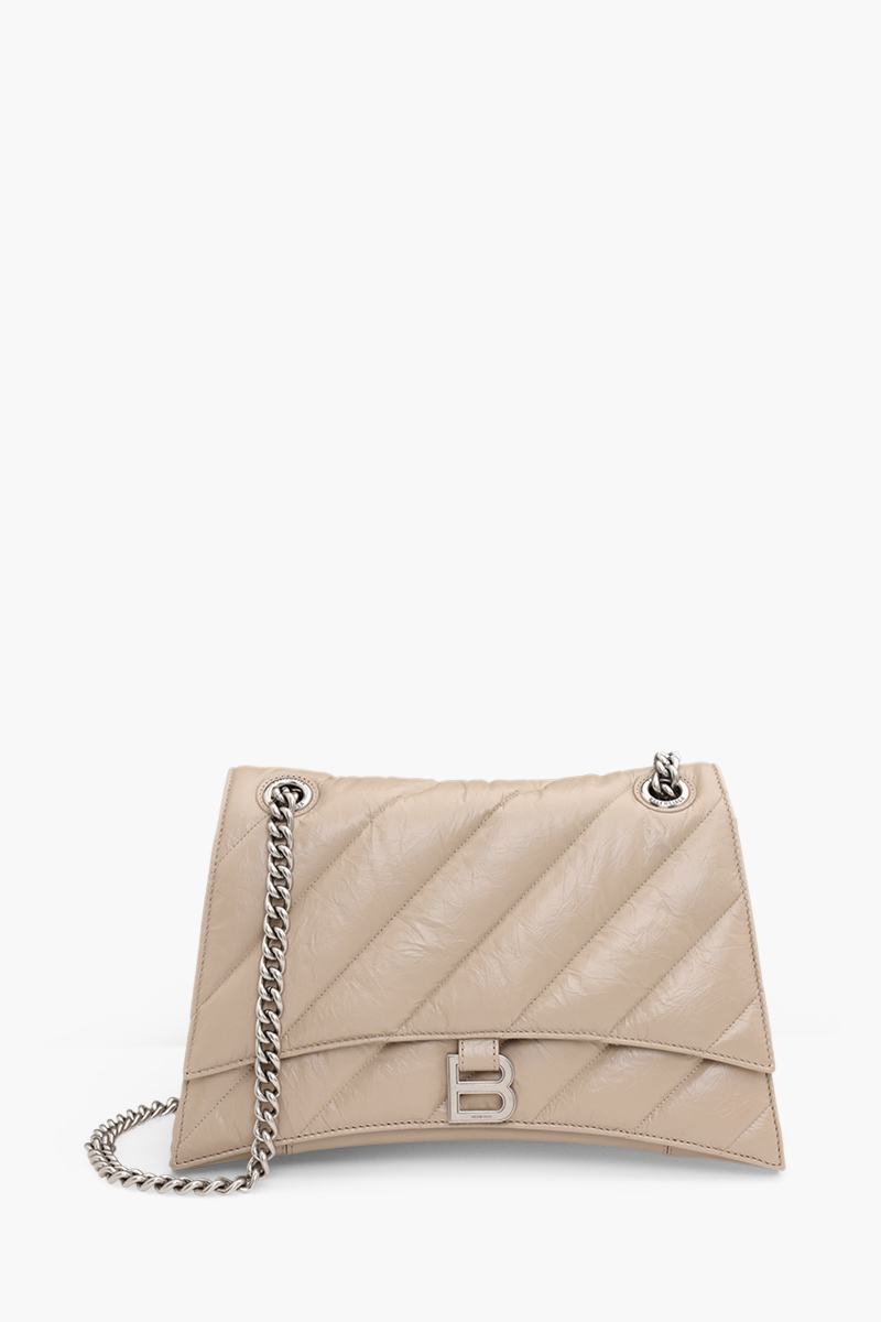 BALENCIAGA Medium Crush Chain Bag in Beige Crushed Calfskin SHW 0