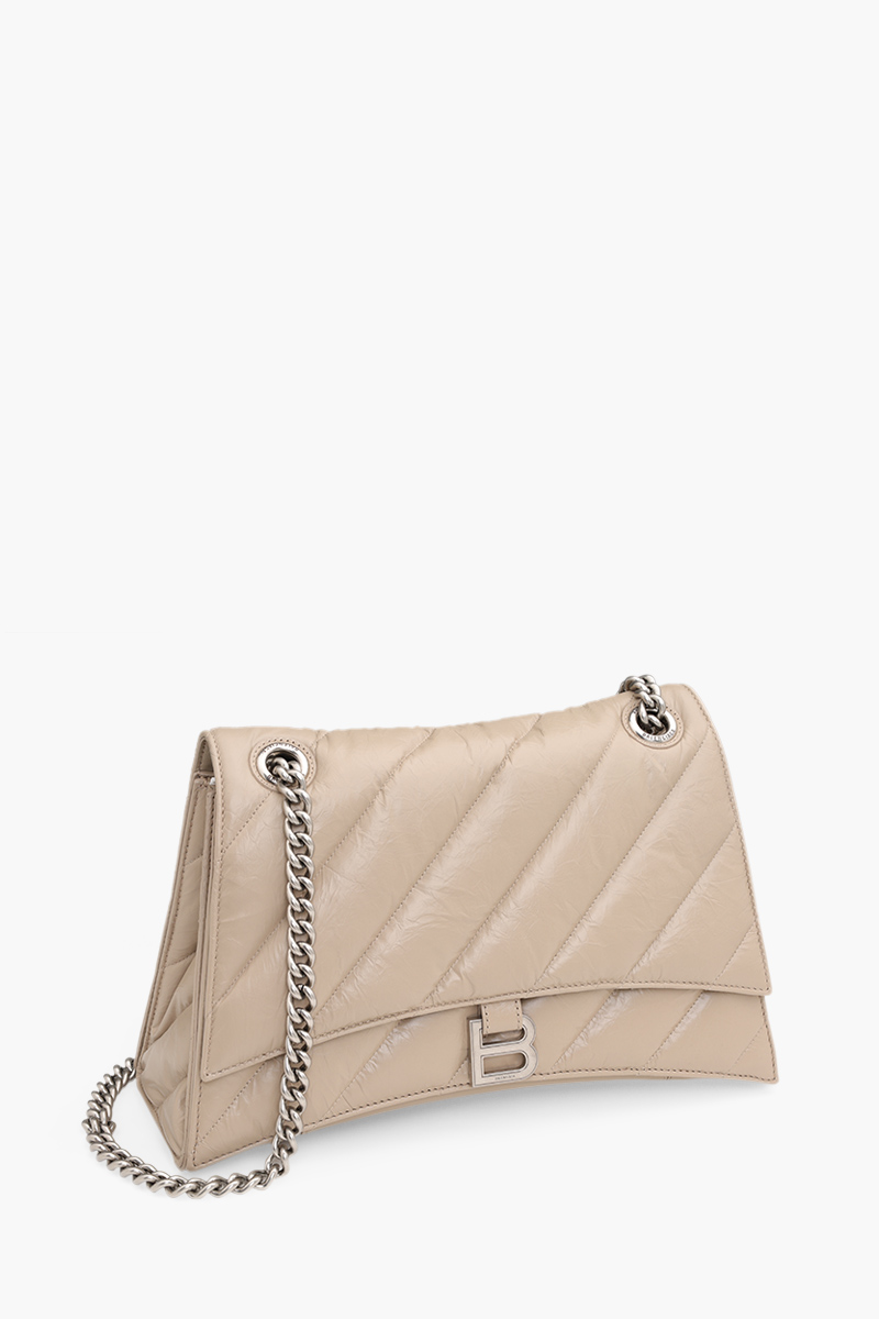 BALENCIAGA Medium Crush Chain Bag in Beige Crushed Calfskin SHW 2