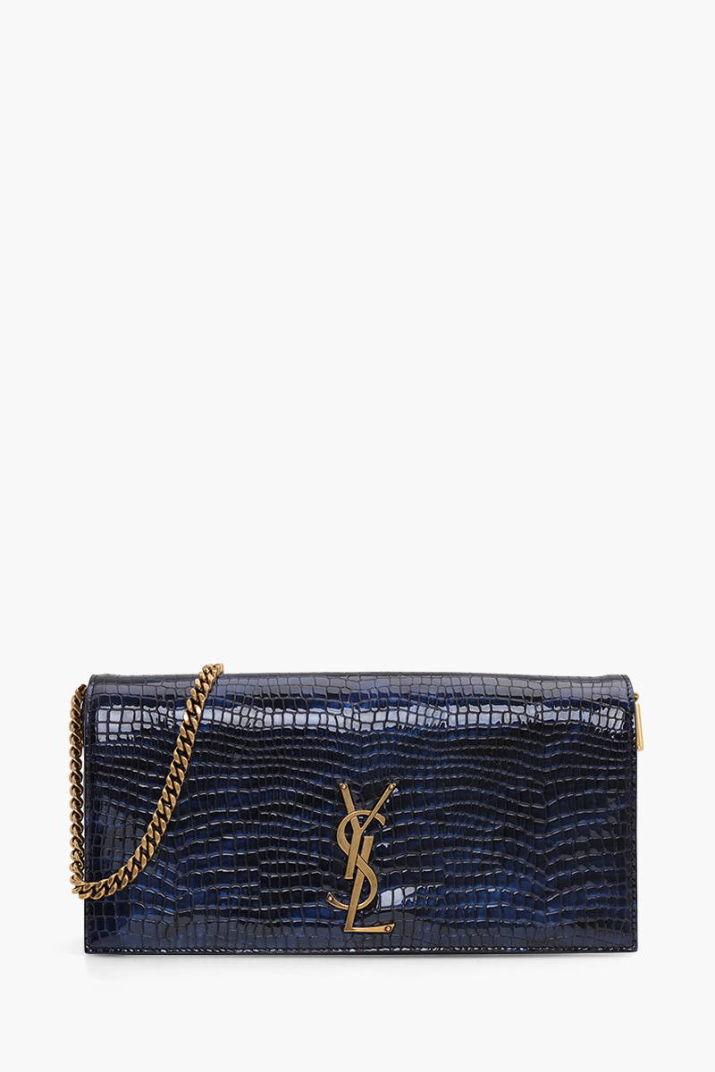 SAINT LAURENT Medium Kate 99 Chain Shoulder Bag in Dark Blue Croco Embossed Leather 0
