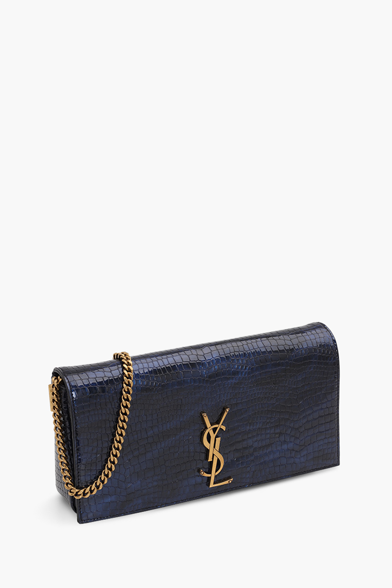 SAINT LAURENT Medium Kate 99 Chain Shoulder Bag in Dark Blue Croco Embossed Leather 2