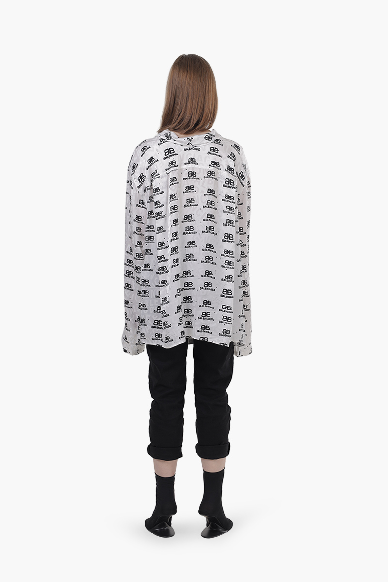 BALENCIAGA Women All Over BB Icon Oversized Shirt in White/Black Silk 1
