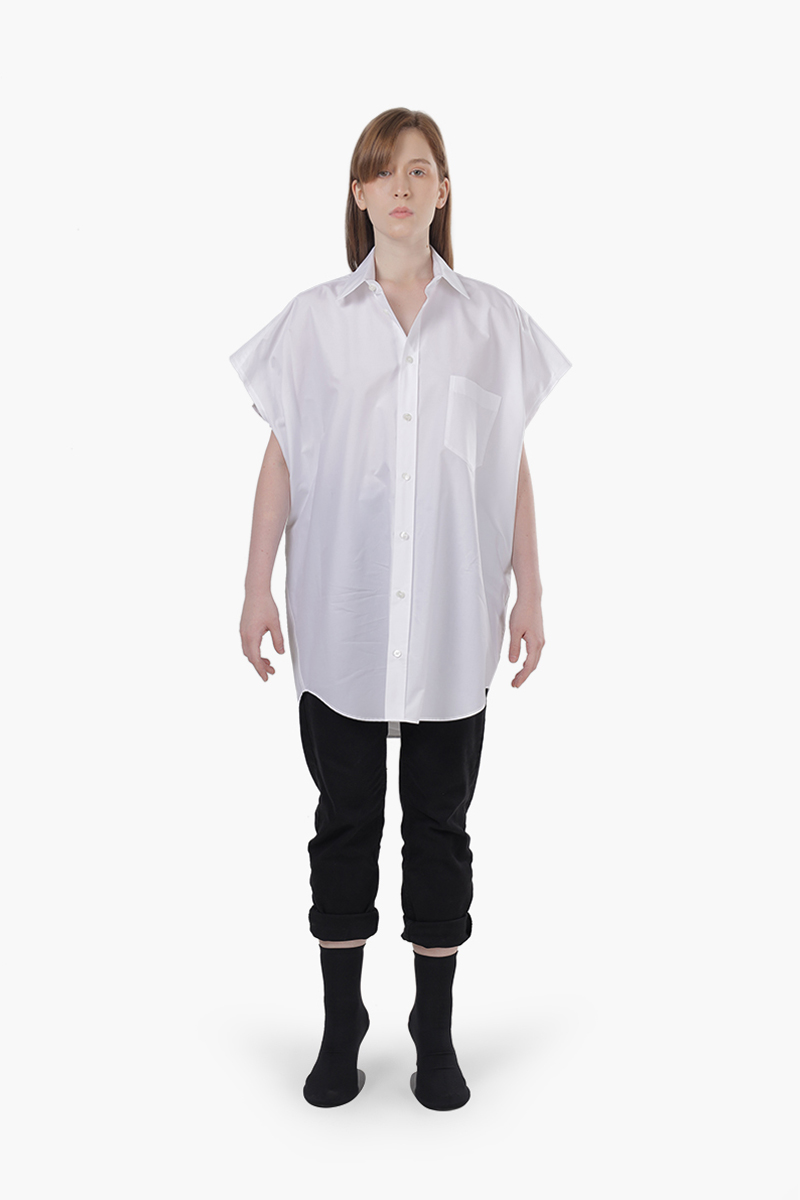 BALENCIAGA Women Plain Swing Sleeveless Shirt in White Poplin 0