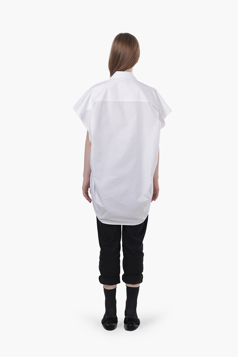 BALENCIAGA Women Plain Swing Sleeveless Shirt in White Poplin 1