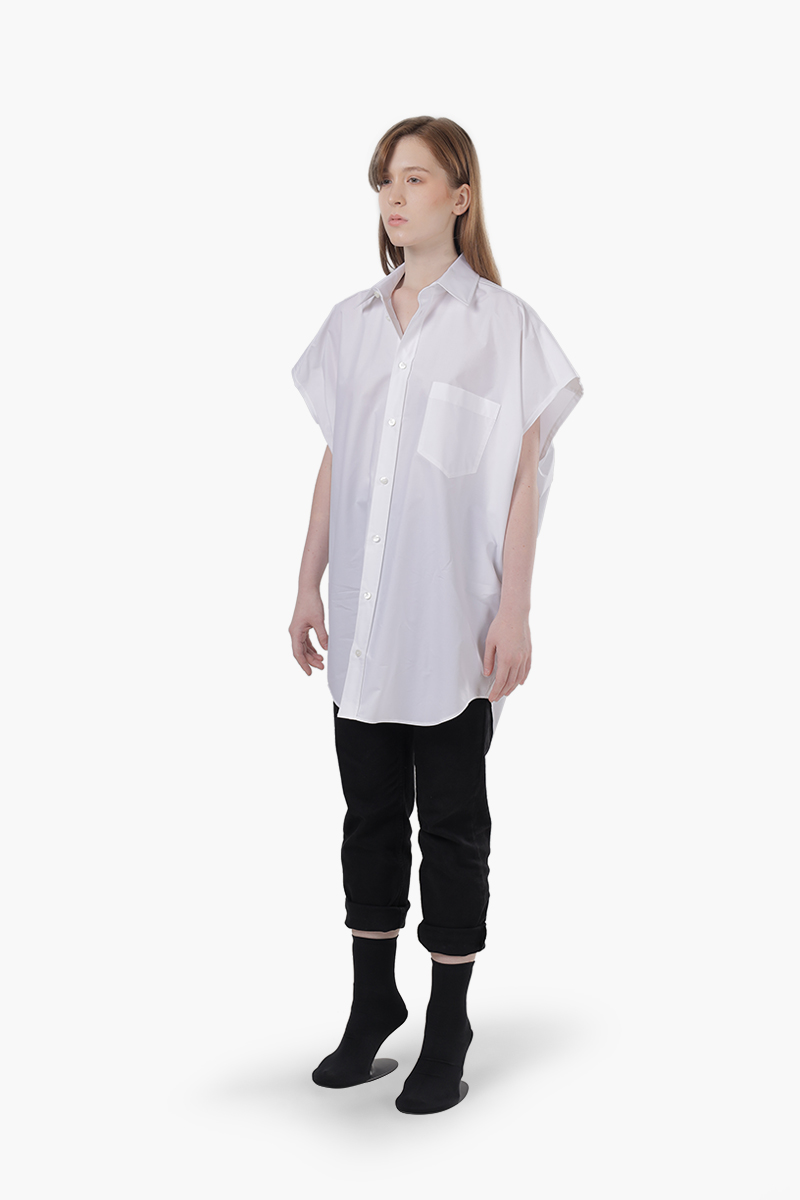 BALENCIAGA Women Plain Swing Sleeveless Shirt in White Poplin 2