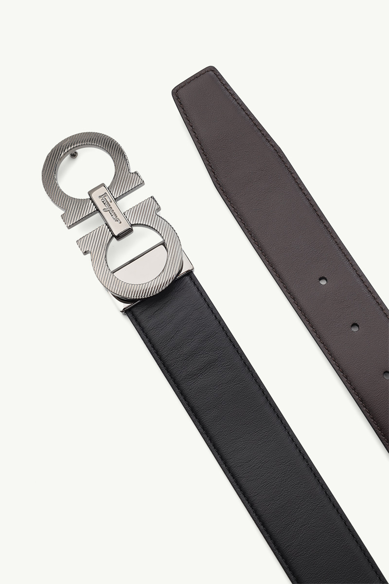 Ferragamo Reversible & Adjustable Gancini Belt - Black/Hickory