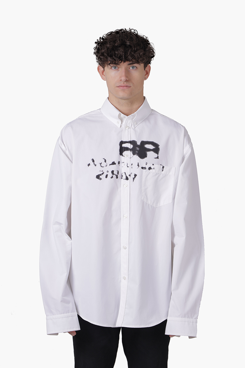 BALENCIAGA Men Hand Drawn BB Icon Large Fit Long Sleeve Shirt in White 0