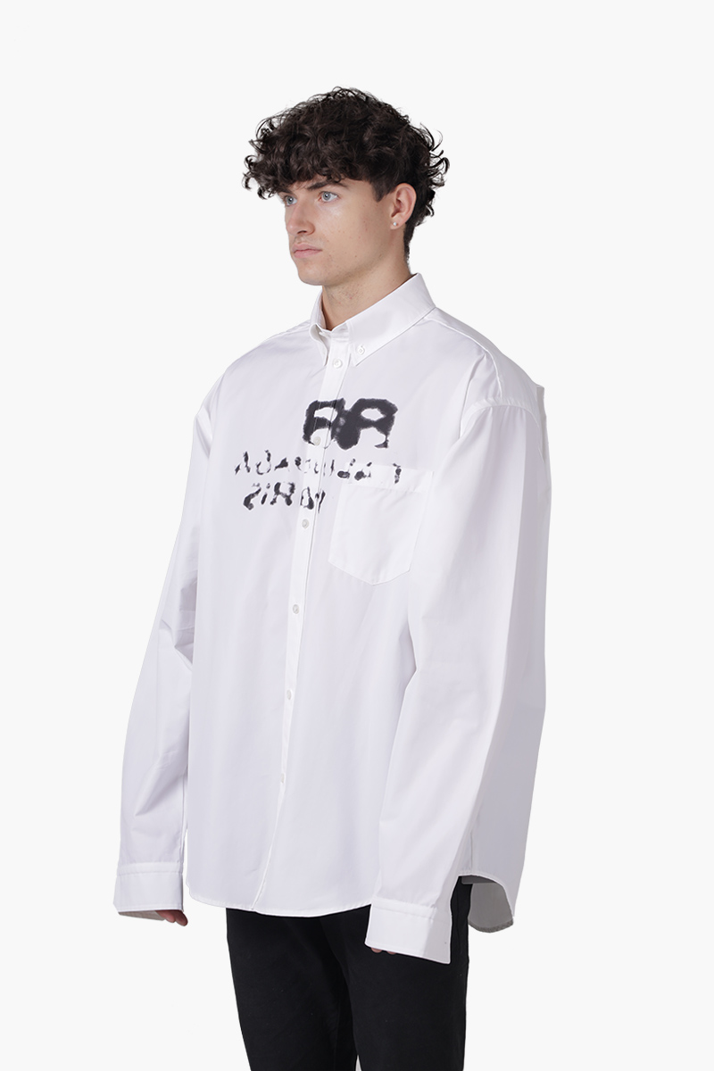 BALENCIAGA Men Hand Drawn BB Icon Large Fit Long Sleeve Shirt in White 2