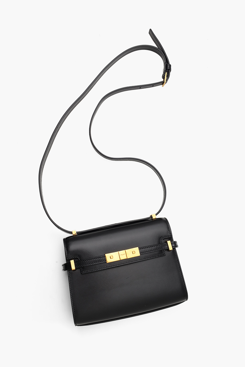 SAINT LAURENT Mini Manhattan Crossbody Bag in Black Box Leather 3