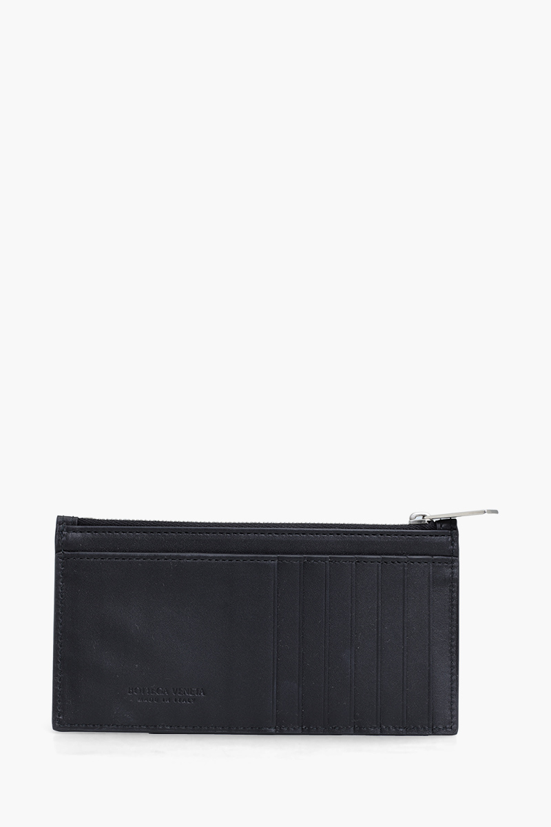 BOTTEGA VENETA Men Long Intrecciato Zippered Card Case Wallet in Black Calfskin 1