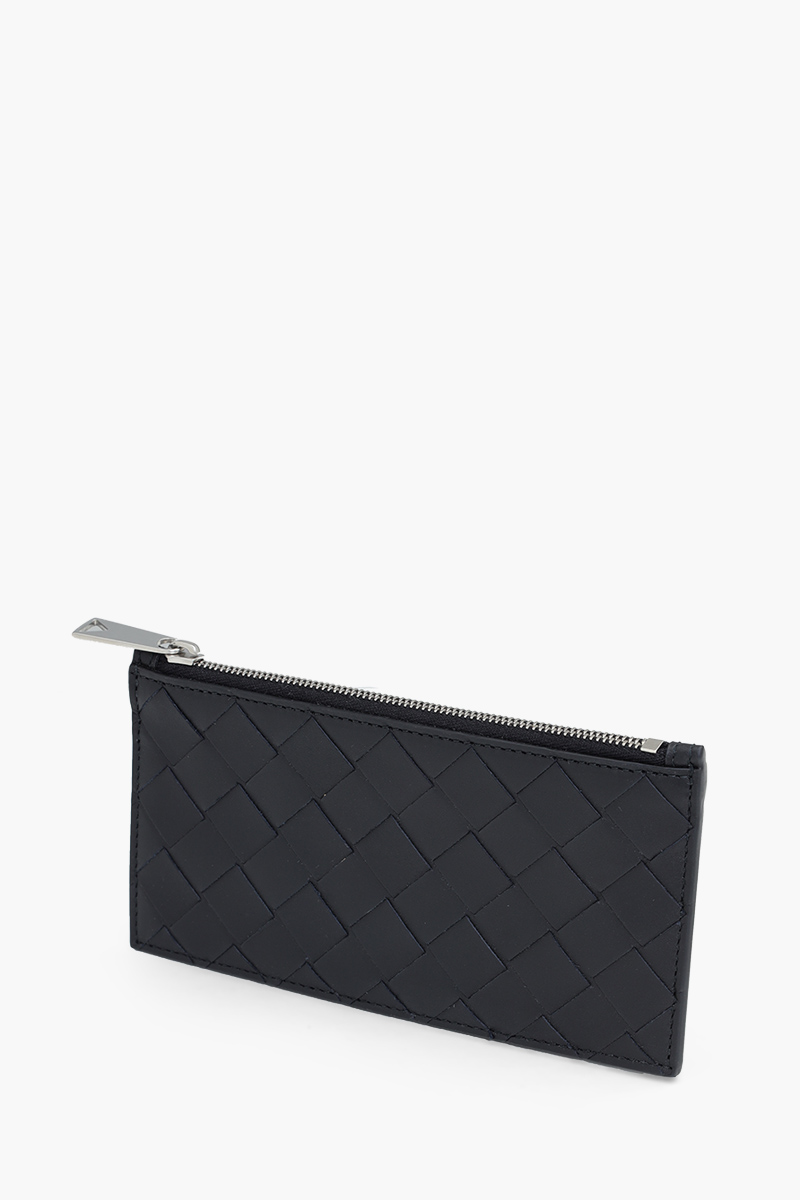 BOTTEGA VENETA Men Long Intrecciato Zippered Card Case Wallet in Black Calfskin 2