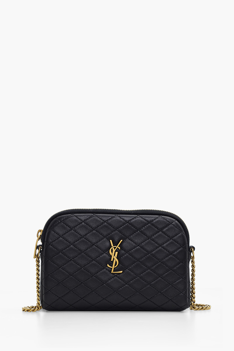 SAINT LAURENT Gaby Zipped Pouch on Chain in Black Quilted Lambskin 0