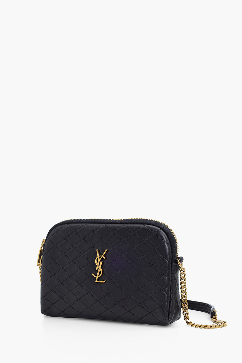 SAINT LAURENT Gaby Zipped Pouch on Chain in Black Quilted Lambskin 2