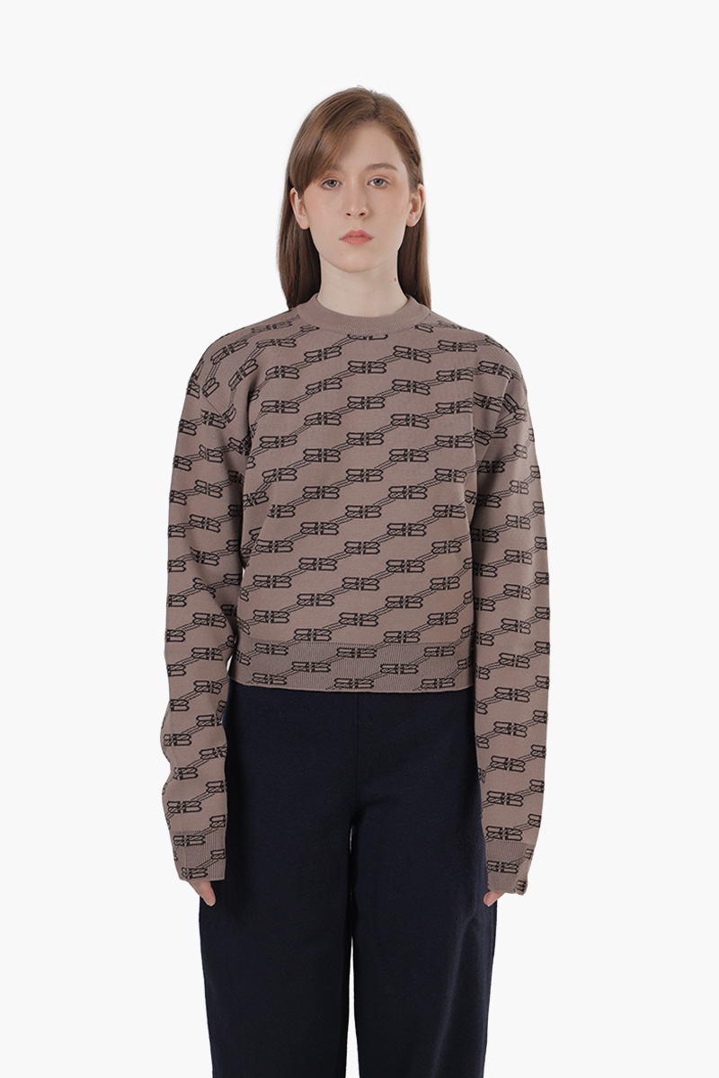 BALENCIAGA Women BB Monogram Crewneck Jumper in Beige/Brown 0