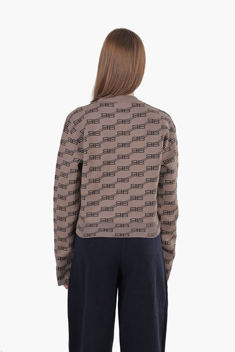 BALENCIAGA Women BB Monogram Crewneck Jumper in Beige/Brown 1