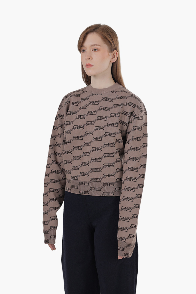 BALENCIAGA Women BB Monogram Crewneck Jumper in Beige/Brown 2