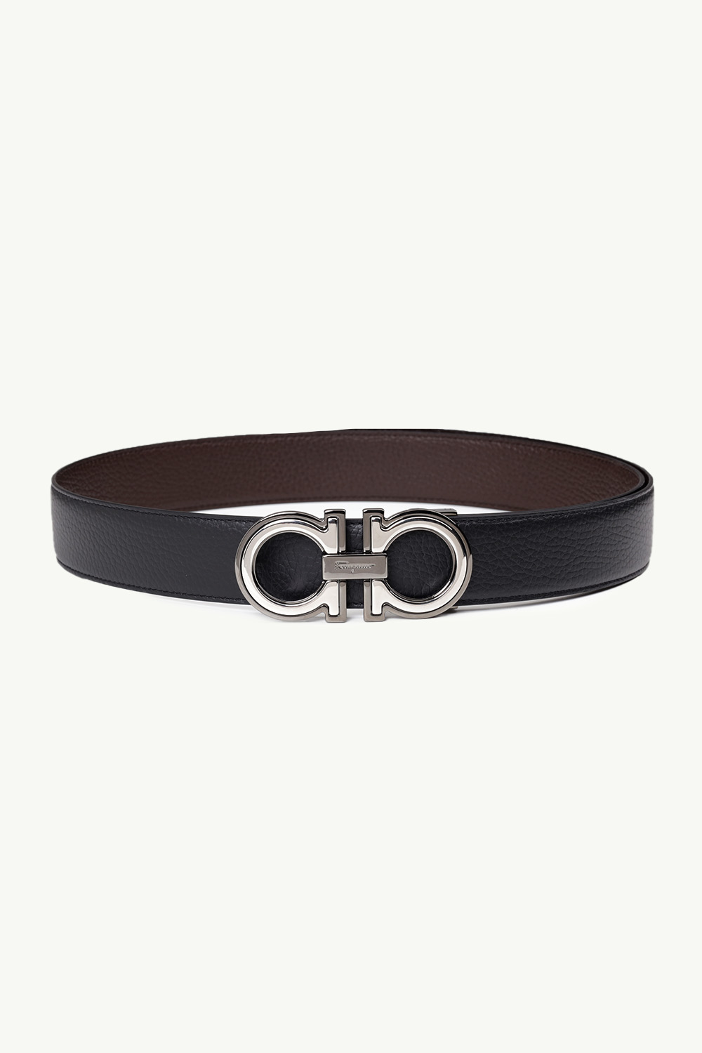 SALVATORE FERRAGAMO Men Reversible Double-Layered Gancini Belt 3.5CM in Black/Brown SHW 0