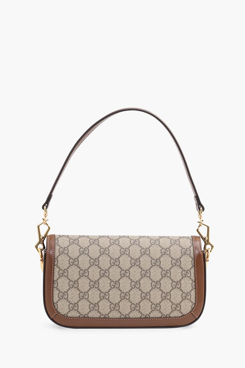 GUCCI Small GG Supreme Horsebit 1955 Shoulder Bag in Beige/Ebony with Two Detachable Shoulder Straps 1