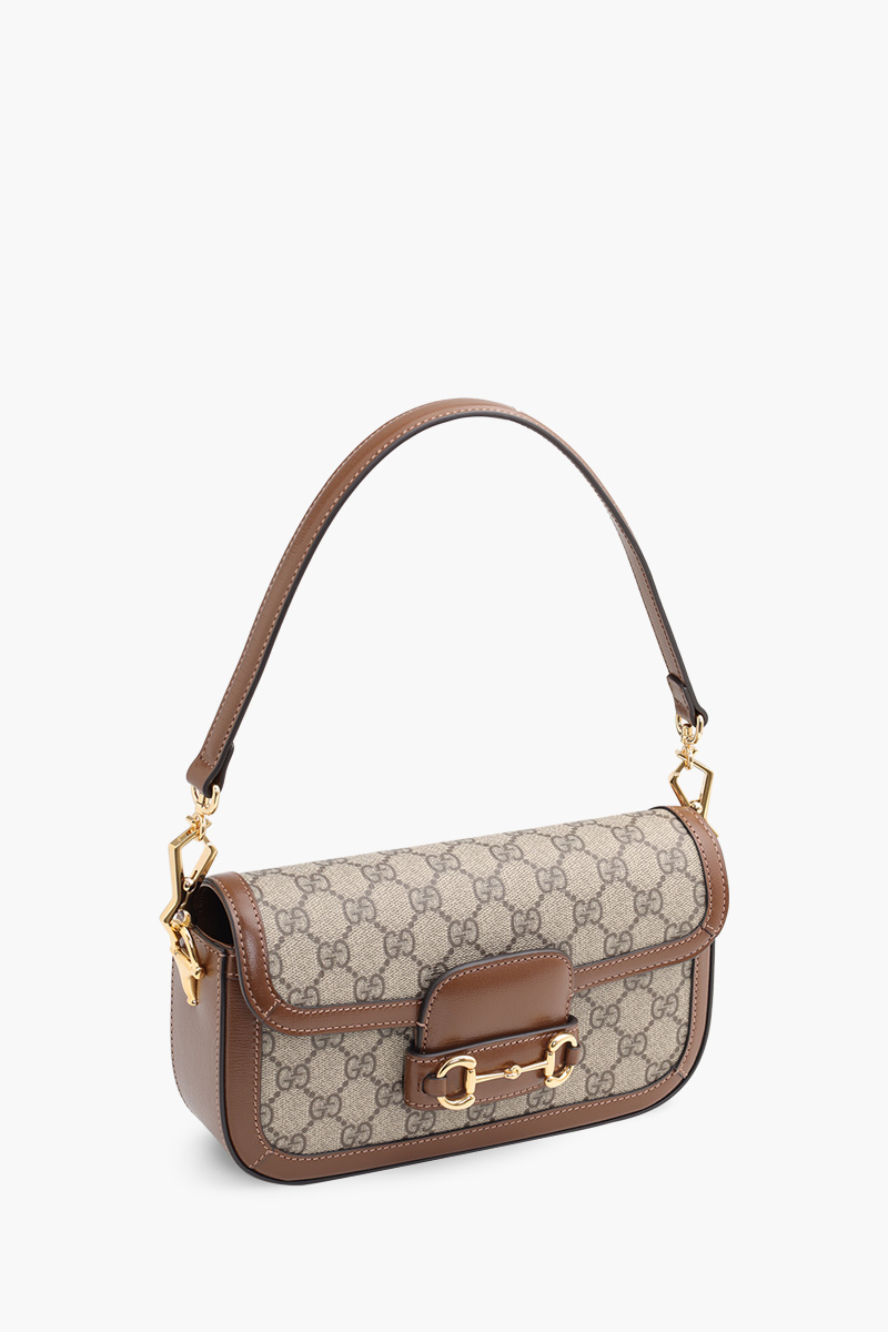 GUCCI Small GG Supreme Horsebit 1955 Shoulder Bag in Beige/Ebony with Two Detachable Shoulder Straps 2