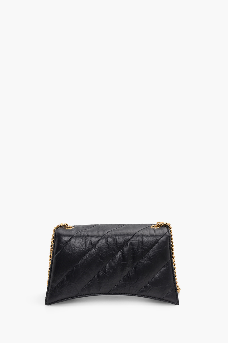 BALENCIAGA Crush XS Chain Crossbody Bag in Black Crushed Calfskin GHW 1