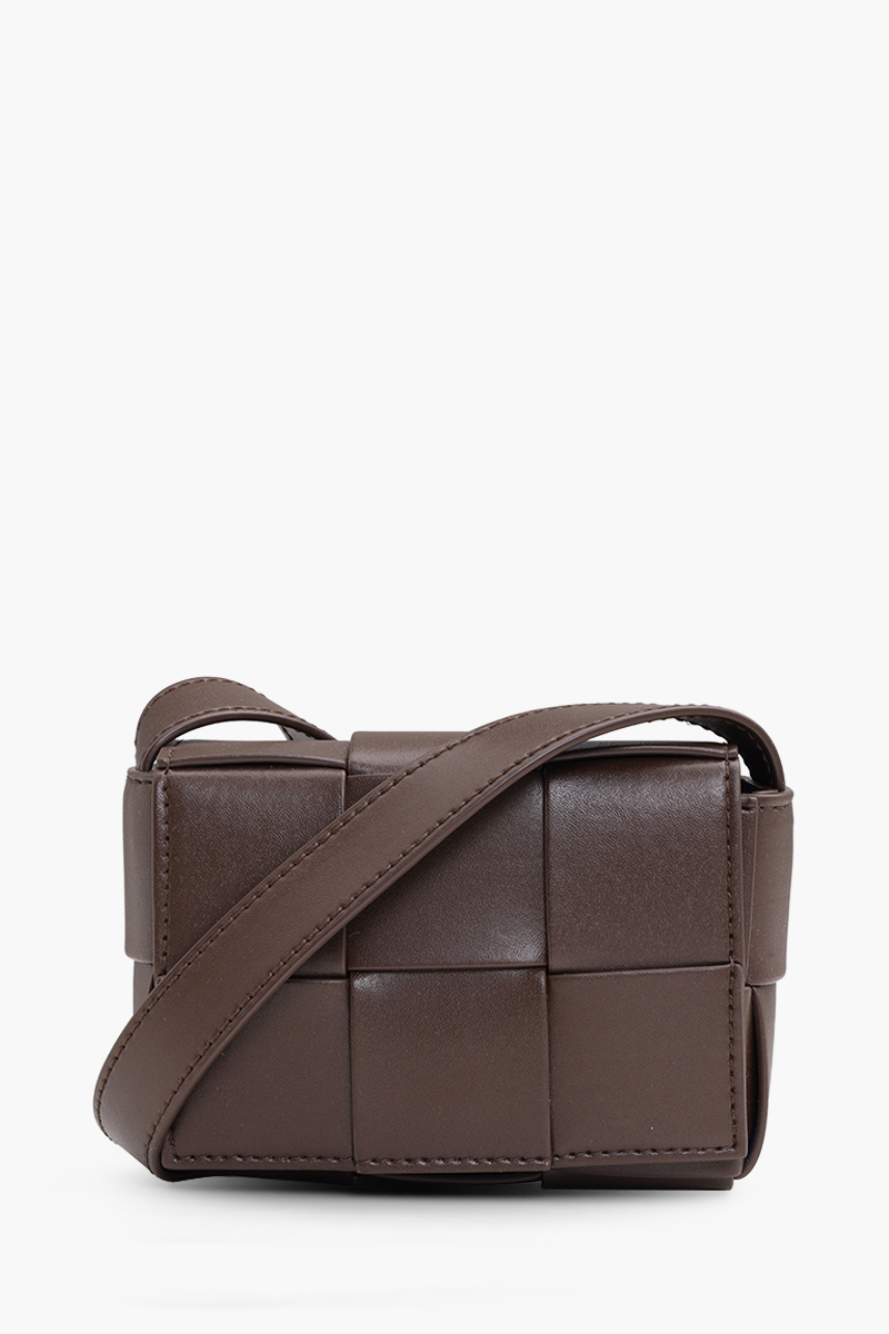 BOTTEGA VENETA Micro Cassette Woven Messenger Bag in Light Brown 0