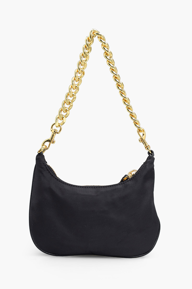 MOSCHINO Lettering Logo Chain Handbag in Black Nylon with Keychain 1