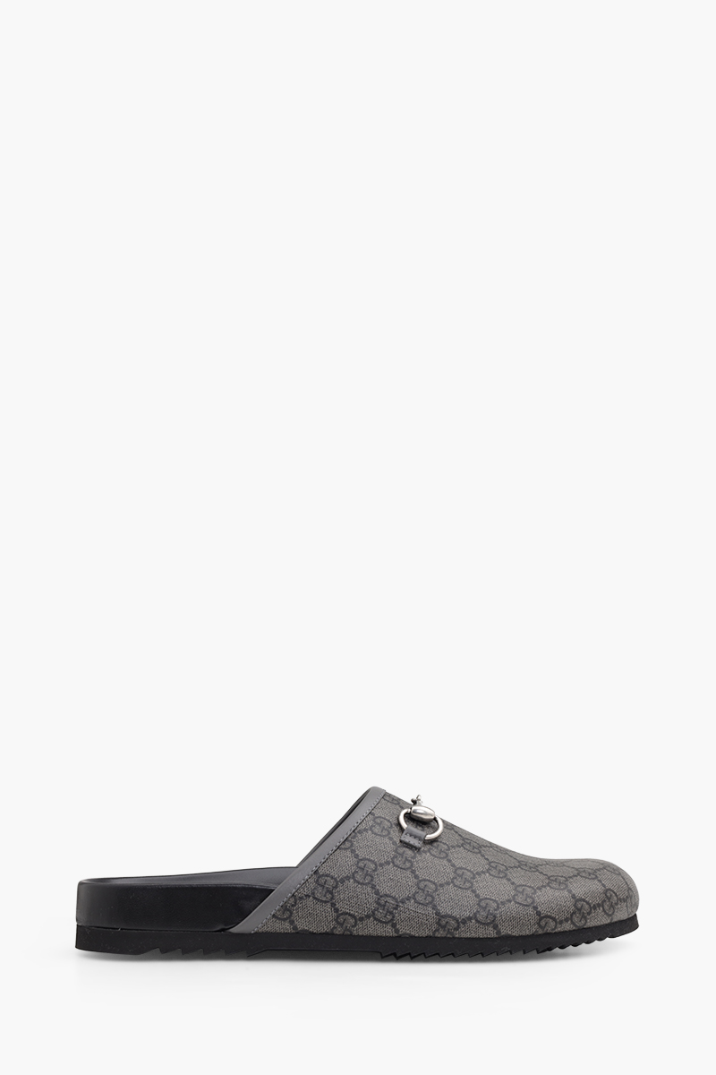 GUCCI Men GG Supreme Mules in Grey/Black with Horsebit 0