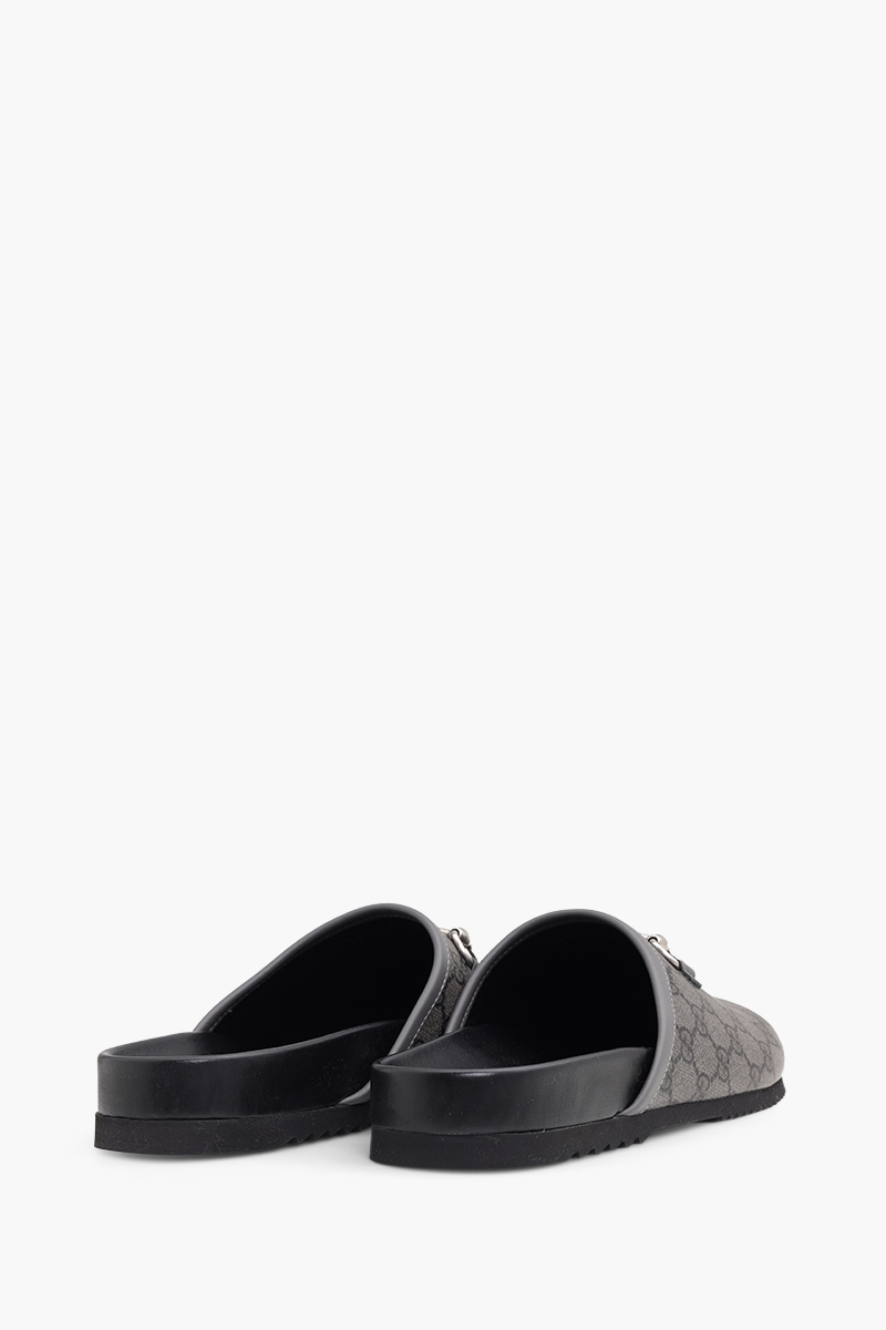 GUCCI Men GG Supreme Mules in Grey/Black with Horsebit 2