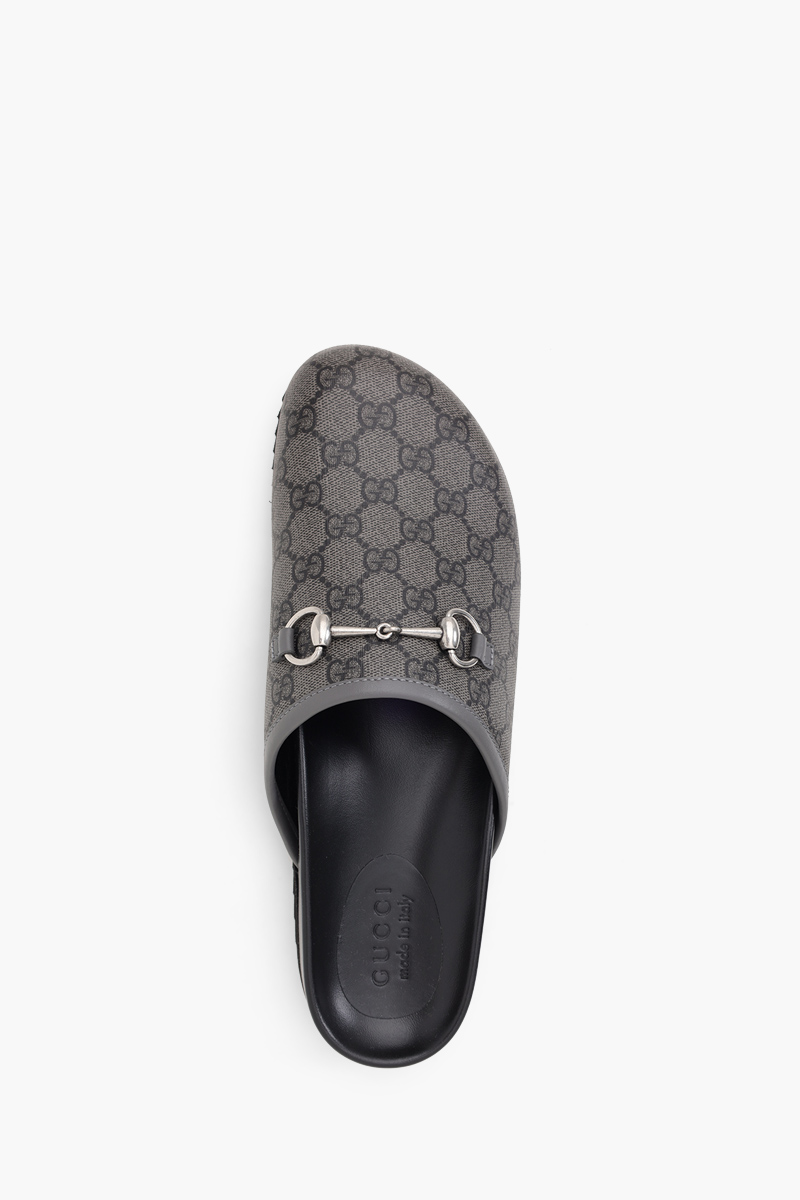 GUCCI Men GG Supreme Mules in Grey/Black with Horsebit 3