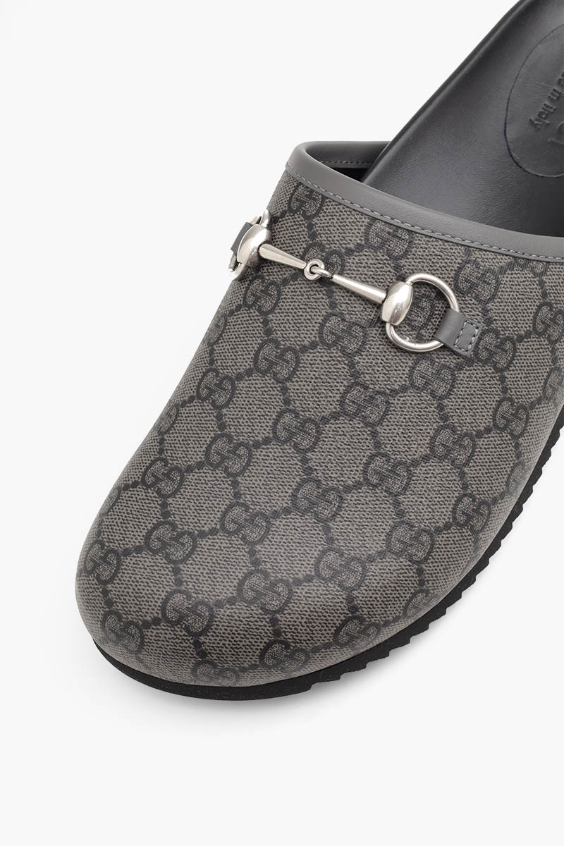 GUCCI Men GG Supreme Mules in Grey/Black with Horsebit 4