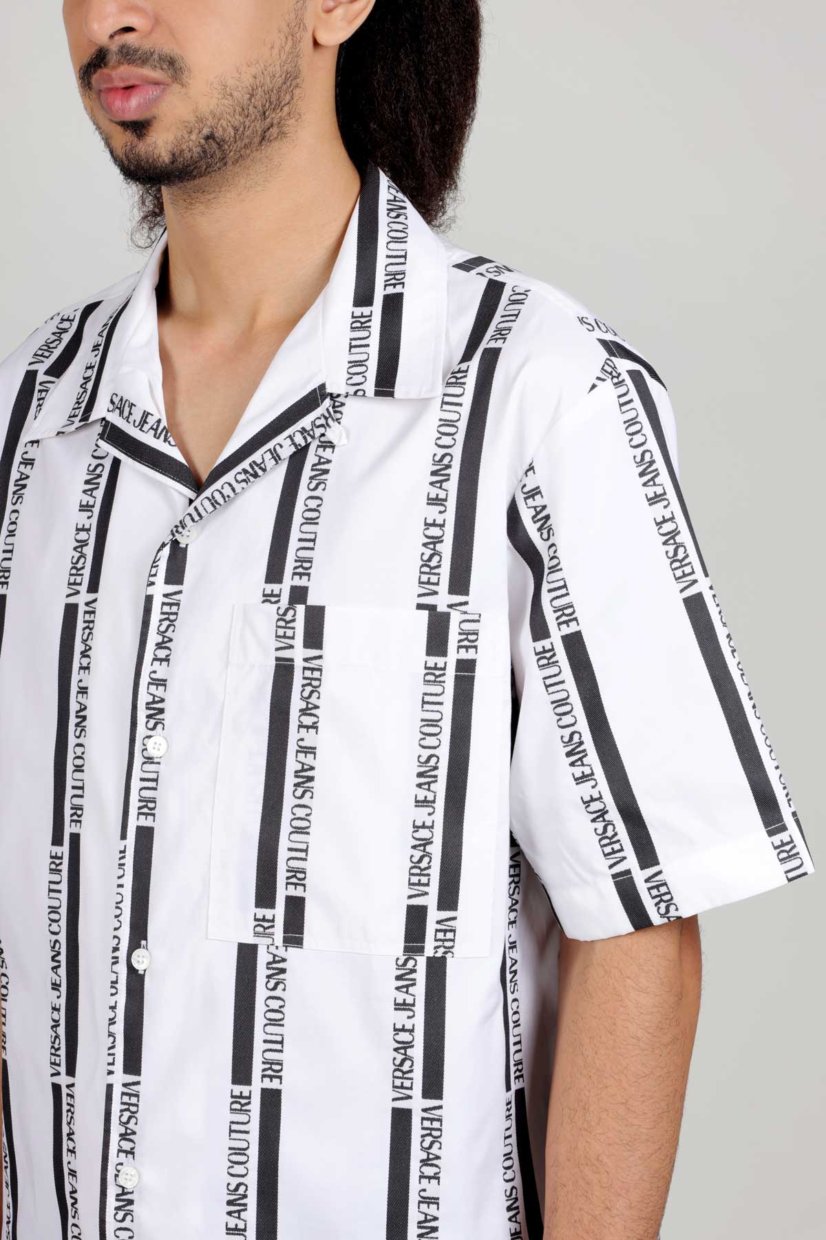 VERSACE JEANS COUTURE Men All Over Lateral Logo Print Shirt in White/Black 4