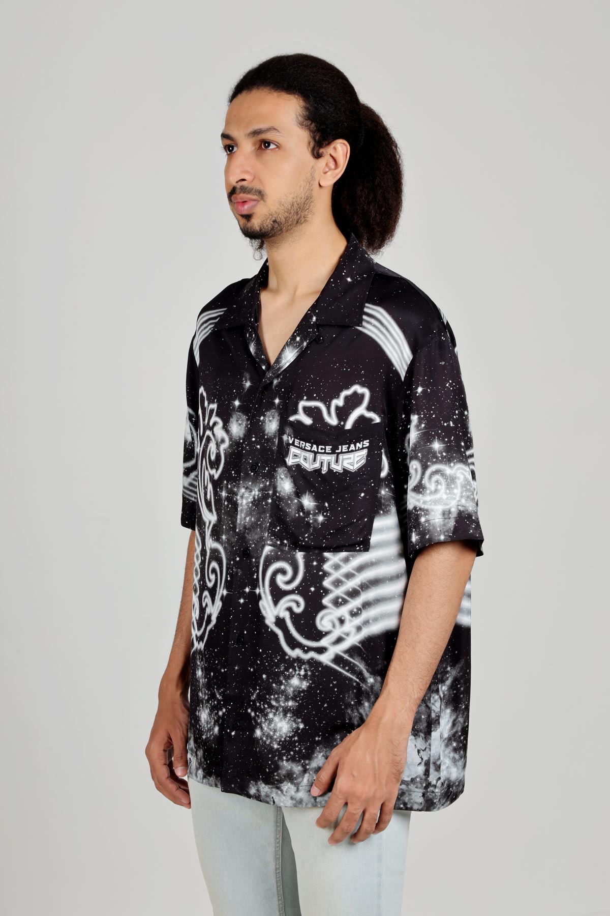 VERSACE JEANS COUTURE Men Galaxy Pattern x Logo Detail Shirt in Black/Grey/White 3