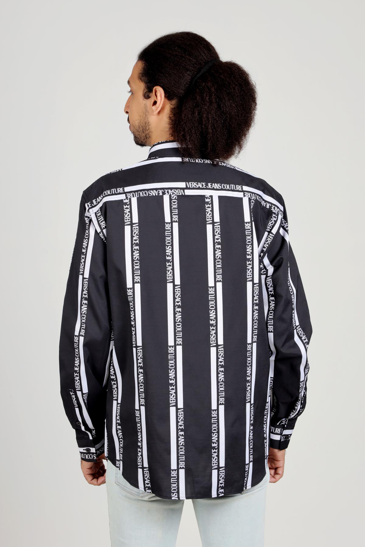 VERSACE JEANS COUTURE Men All Over Lateral Logo Print Long Sleeves Shirt in Black/White 2