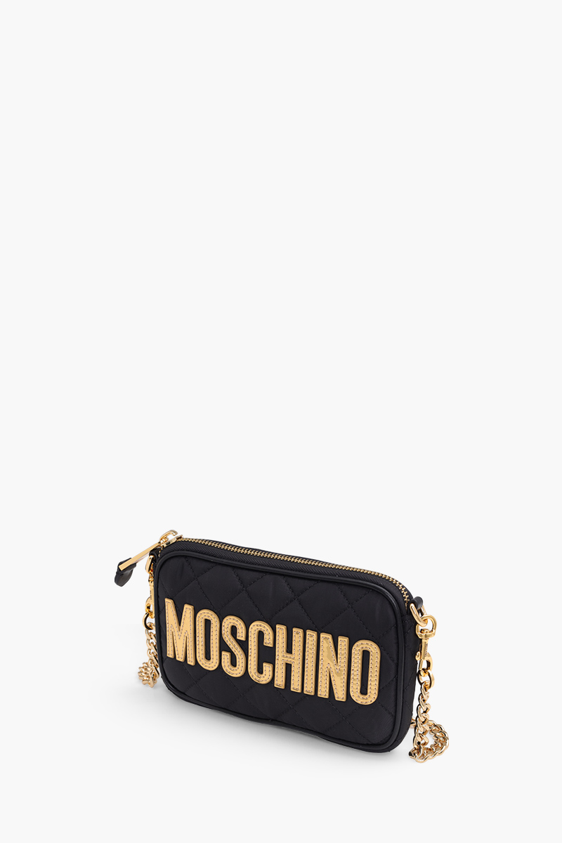 MOSCHINO Logo Patch Quilted Chain Crossbody Bag in Black GHW 2