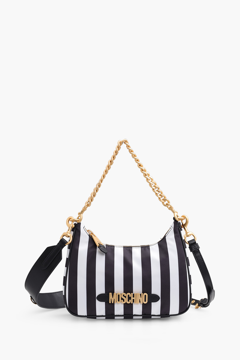 MOSCHINO Medium Lettering Logo Hobo Bag in Black/White GHW 0